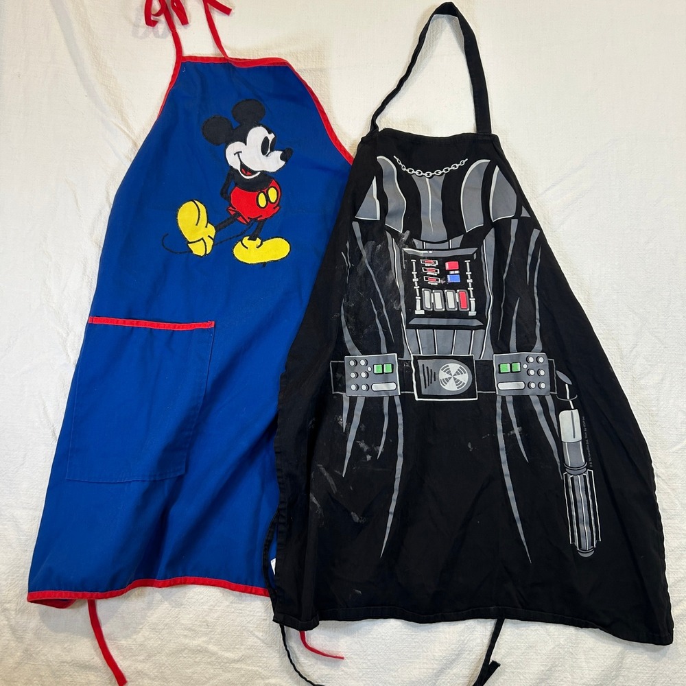 Lot of 2 Disney Aprons Mickey Mouse & Star Wars Darth Vader Apron